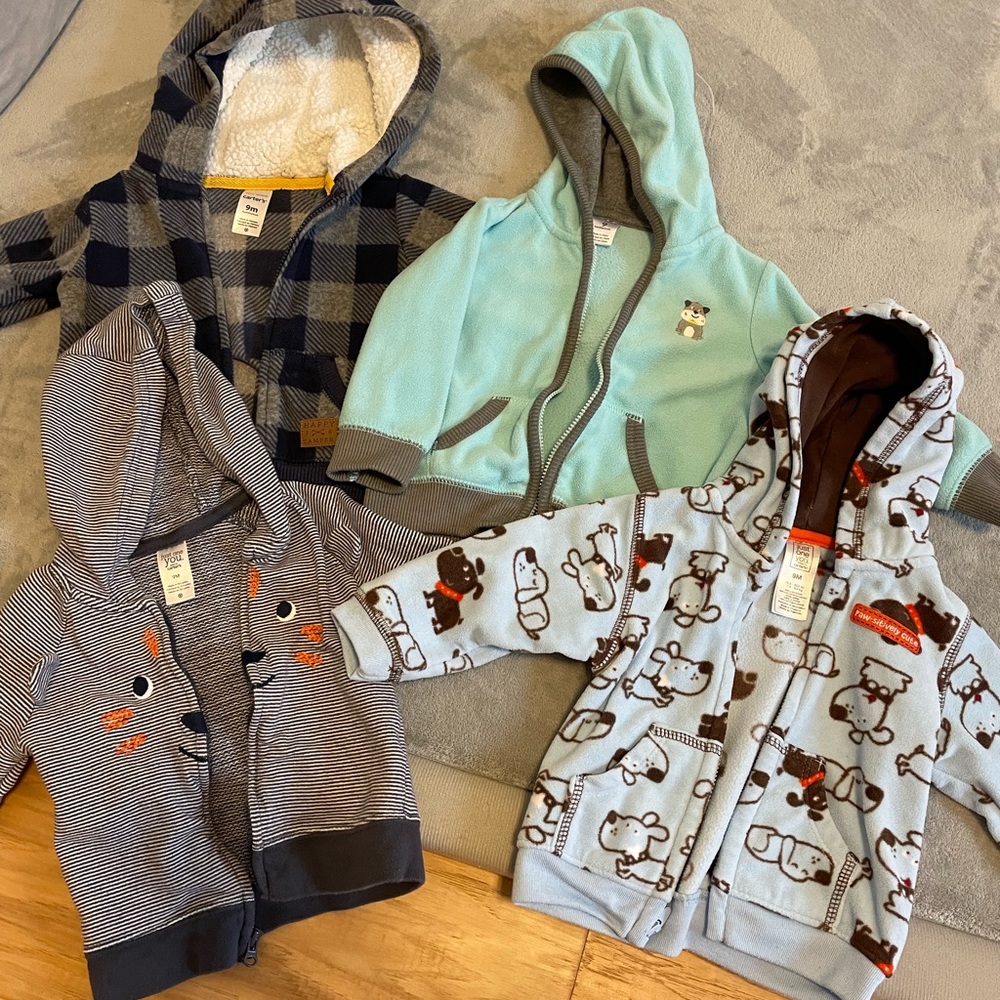 Cozy Kids' Hooded Jacket Set - Blue, Gray, and Brown